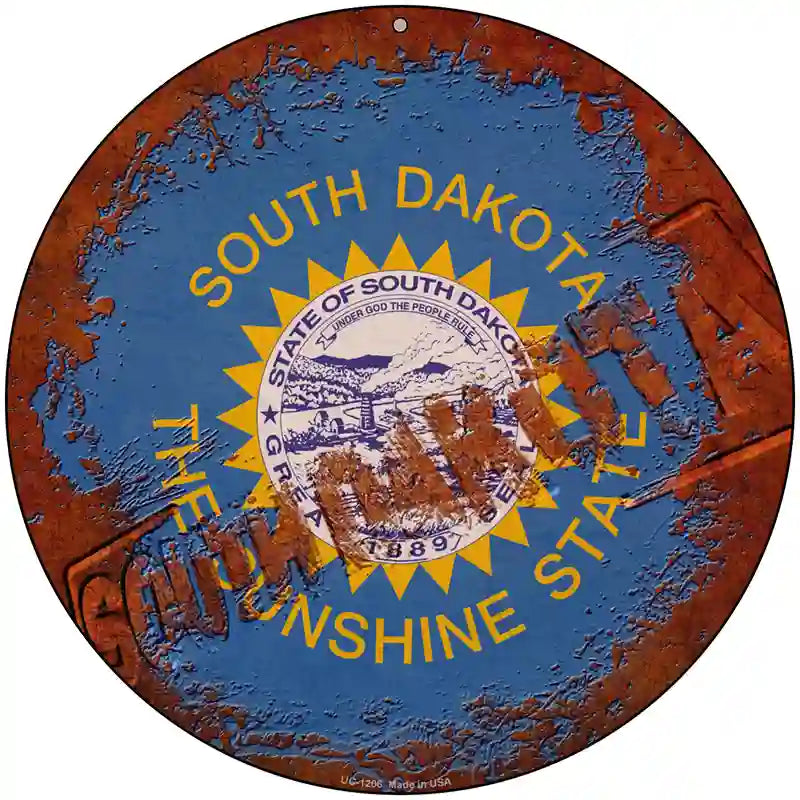 South Dakota Rusty Stamped Novelty Metal Circular Sign 8" (UC)