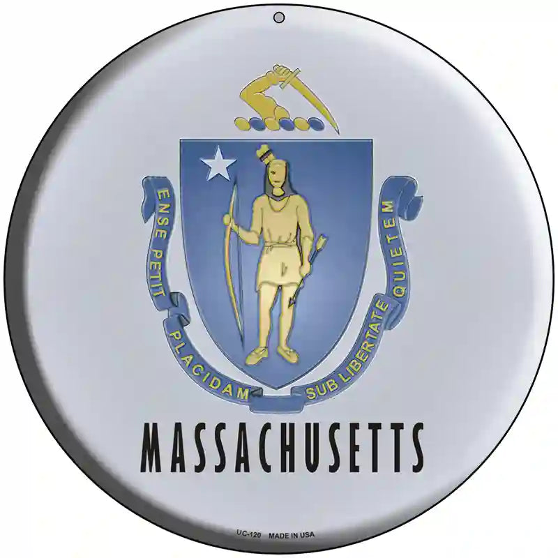 Massachusetts State Flag Metal Circular Sign 8" (UC)