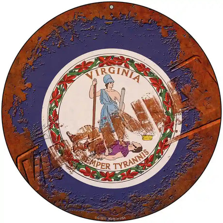 Virginia Rusty Stamped Novelty Metal Circular Sign 8" (UC)