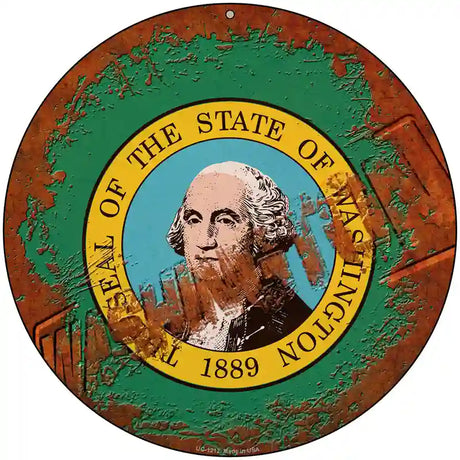 Washington Rusty Stamped Novelty Metal Circular Sign 8" (UC)