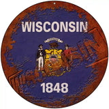 Wisconsin Rusty Stamped Novelty Metal Circular Sign 8" (UC)