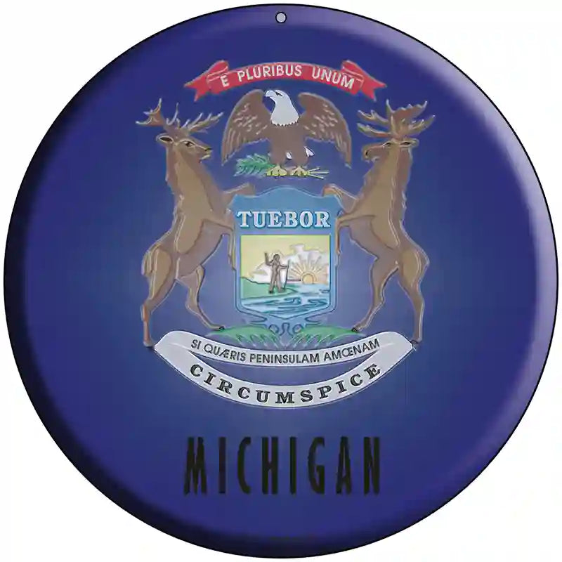 Michigan State Flag Metal Circular Sign 8" (UC)