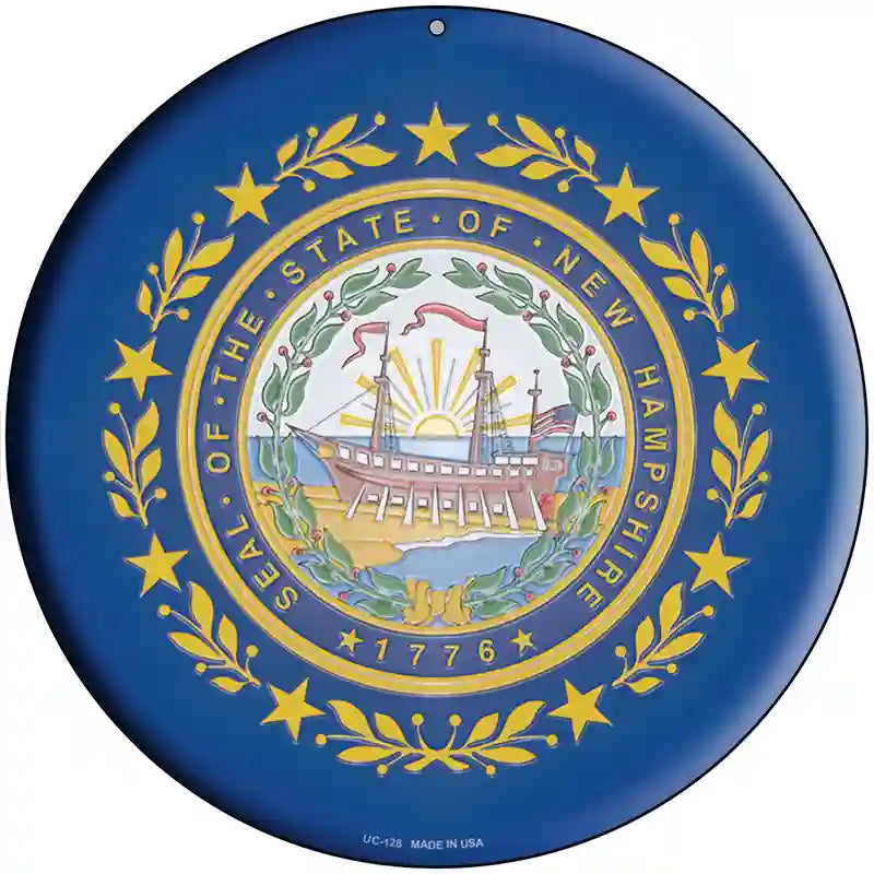 New Hampshire State Flag Metal Circular Sign 8" (UC)