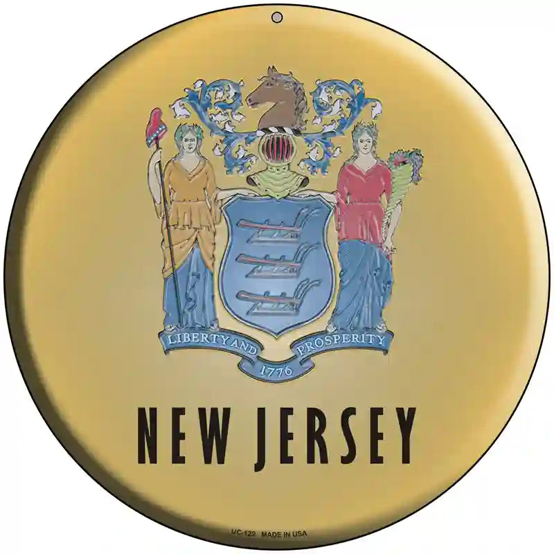 New Jersey State Flag Metal Circular Sign 8" (UC)