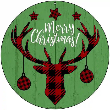 Merry Christmas Reindeer Novelty Metal Circular Sign 8" (UC)