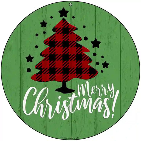 Merry Christmas With Tree Novelty Metal Circular Sign 8" (UC)