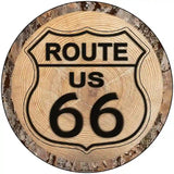 US Route 66 Wood Novelty Metal Circular Sign 8" (UC)