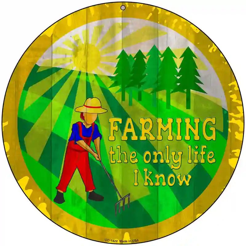 Farming All I Know Novelty Metal Circular Sign 8" (UC)