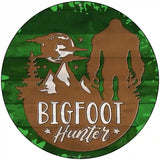 Bigfoot Hunter Shilouette Novelty Metal Circular Sign 8" (UC)