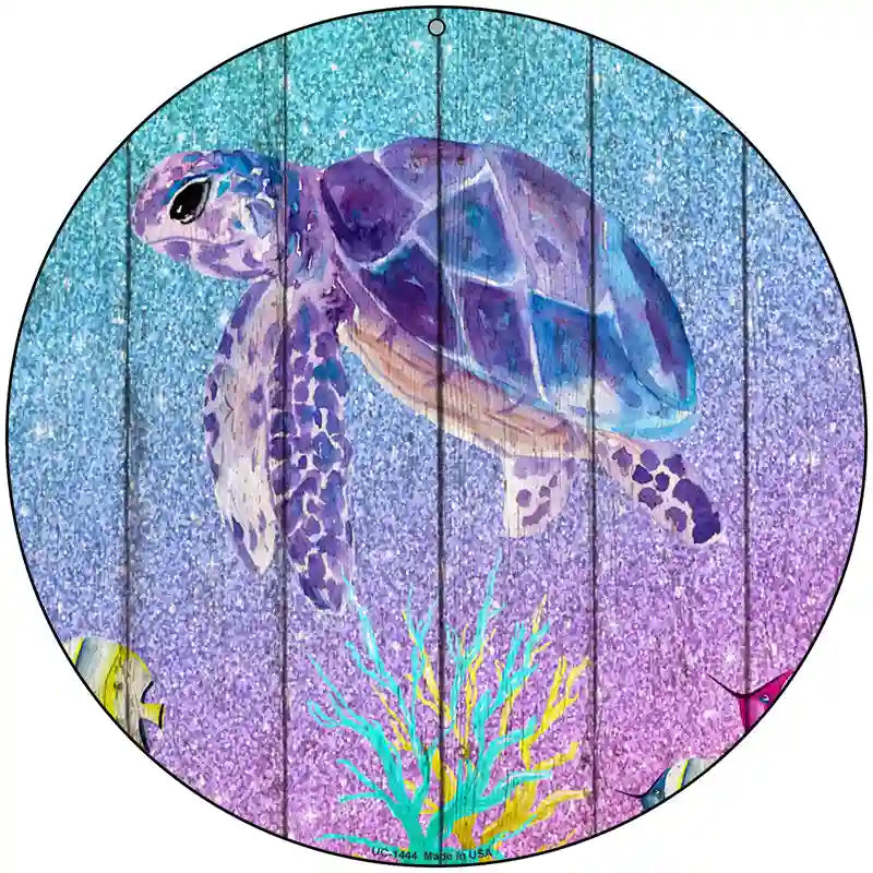 Colorful Sea Turtle Novelty Metal Circular Sign 8" (UC)