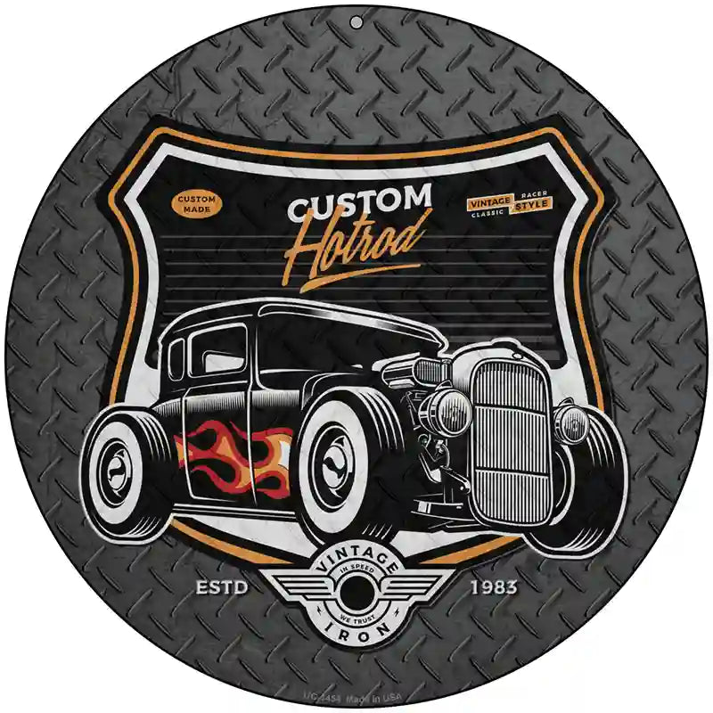 Custom Flame Hotrod Novelty Metal Circular Sign 8" (UC)