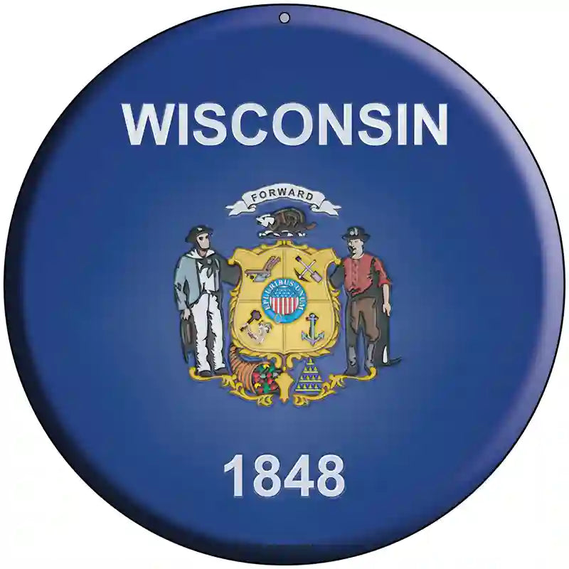 Wisconsin State Flag Metal Circular Sign 8" (UC)