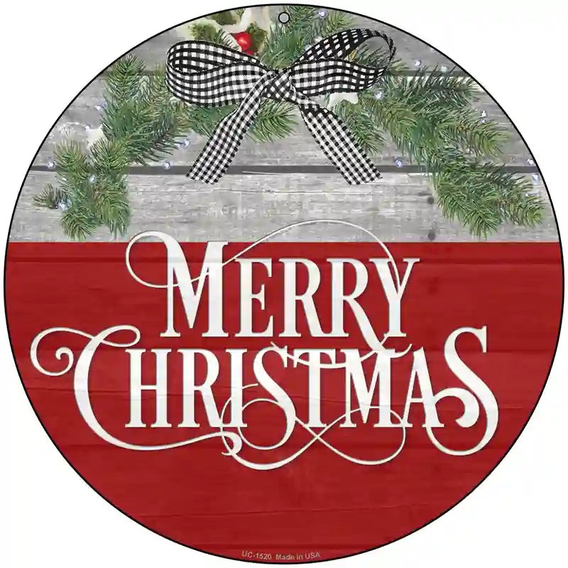 Merry Christmas Wreath Novelty Metal Circle Sign 8" (UC)