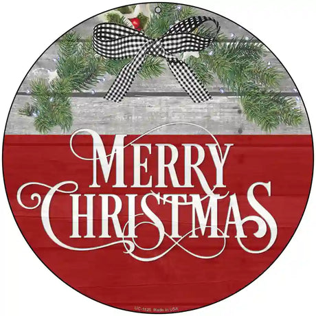 Merry Christmas Wreath Novelty Metal Circle Sign 8" (UC)