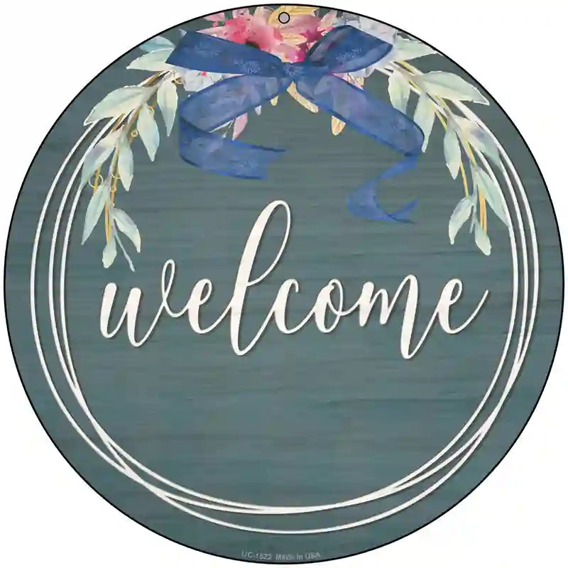 Welcome Wreath Novelty Metal Circle Sign 8" (UC)