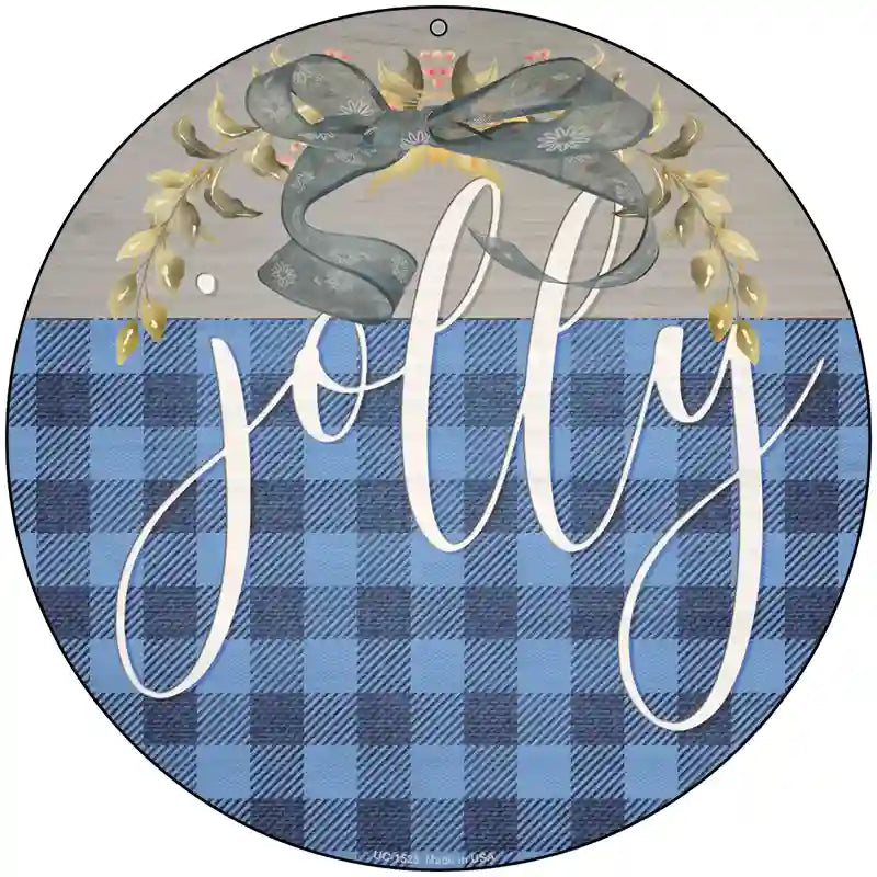 Jolly Blue Plaid Novelty Metal Circle Sign 8" (UC)