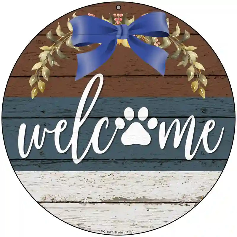 Welcome Paw Wreath Novelty Metal Circle Sign 8" (UC)