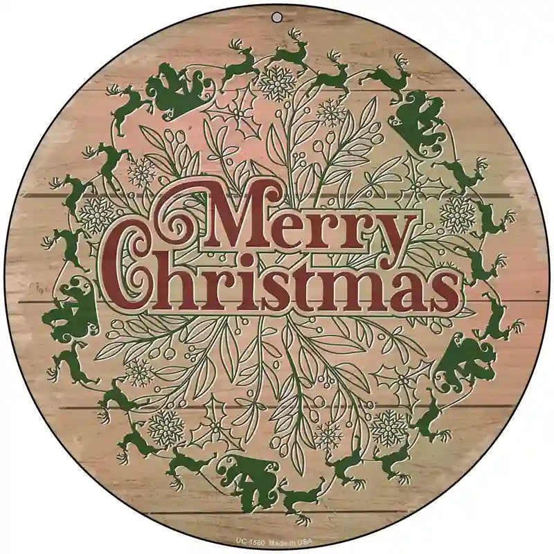 Merry Christmas with Santa Novelty Metal Circle Sign 8" (UC)