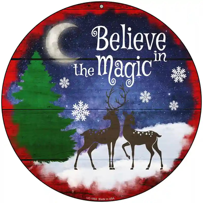 Believe in Magic Reindeer Novelty Metal Circle Sign 8" (UC)