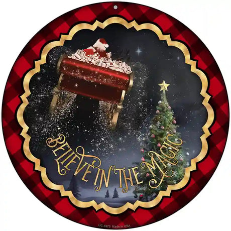 Believe in Magic Santa Novelty Metal Circle Sign 8" (UC)