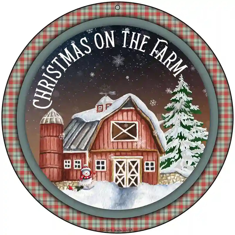 Christmas on the Farm Novelty Metal Circle Sign 8" (UC)