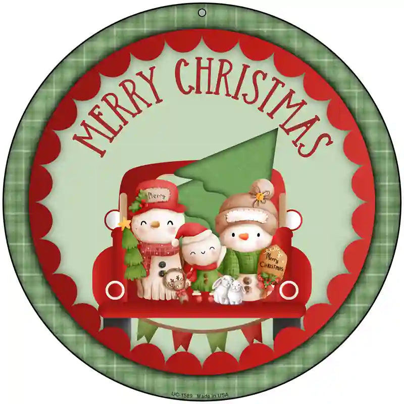 Merry Christmas Family Novelty Metal Circle Sign 8" (UC)