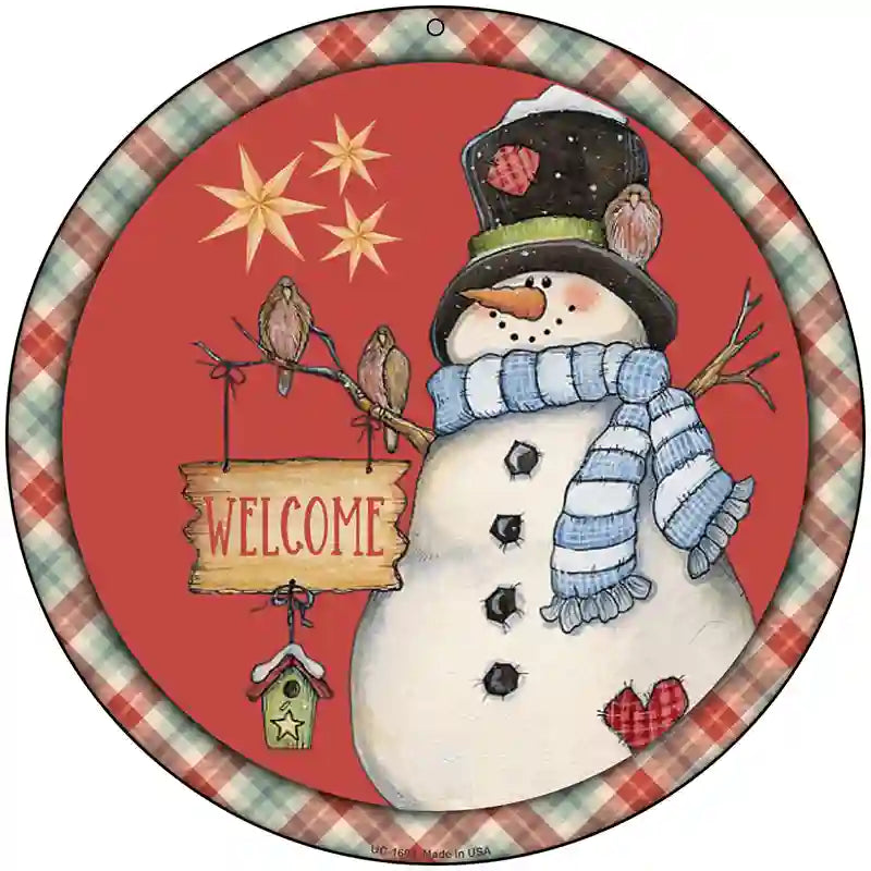 Welcome Snowman Novelty Metal Circle Sign 8" (UC)