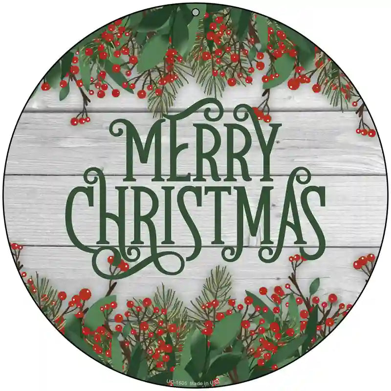 Merry Christmas Green Novelty Metal Circle Sign 8" (UC)