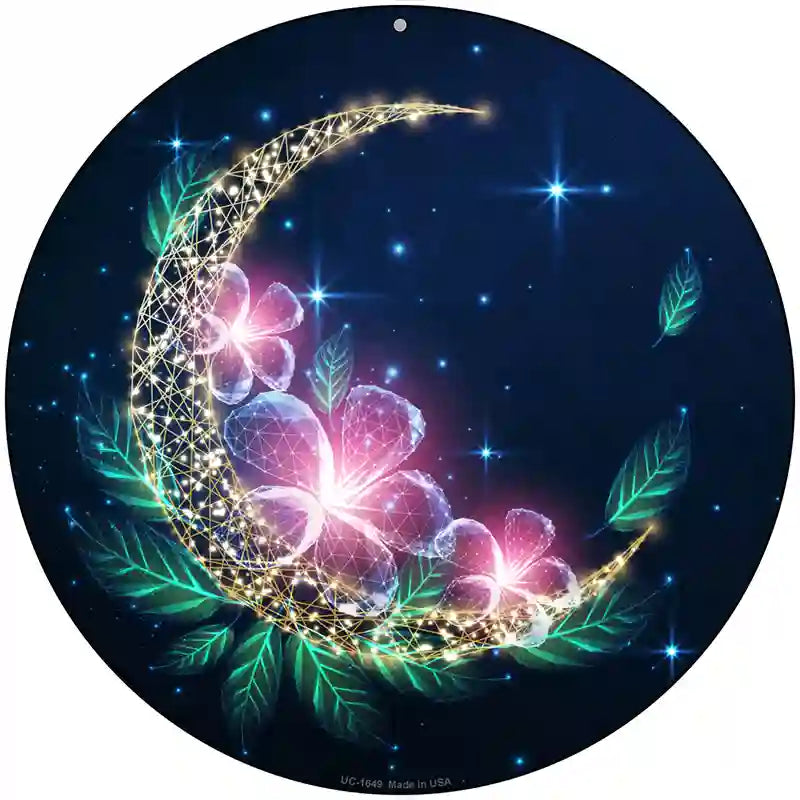 Moon and Flowers Novelty Metal Circle Sign 8" (UC)