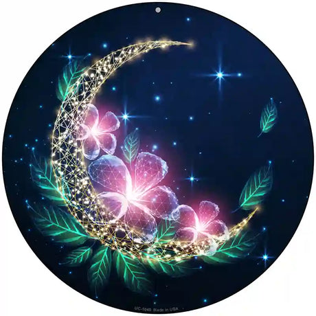 Moon and Flowers Novelty Metal Circle Sign 8" (UC)