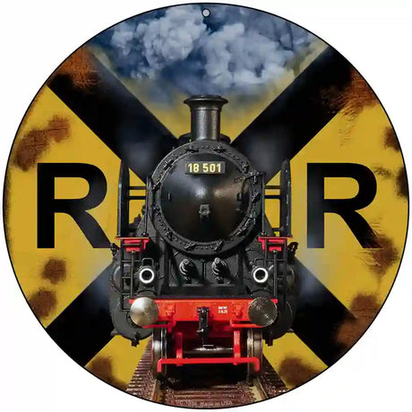 Railroad Crossing Train Novelty Metal Circle Sign 8" (UC)