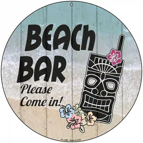 Beach Bar Tiki Novelty Metal Circular Sign 8" (UC)