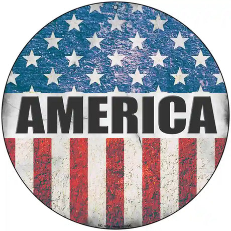 America Flag Background Novelty Metal Circular Sign 8" (UC)