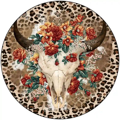 Cow Skull In Flowers Novelty Metal Circle Sign 8" (UC)