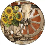 Boots Cow Skull Barn Novelty Metal Circle Sign 8" (UC)