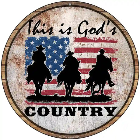 Gods Country Three Horsemen Novelty Metal Circle Sign 8" (UC)