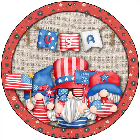 Gnomes USA Banner Novelty Metal Circle Sign 8" (UC)