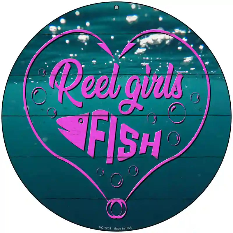 Reel Girls Fish Heart Novelty Metal Circle Sign 8" (UC)