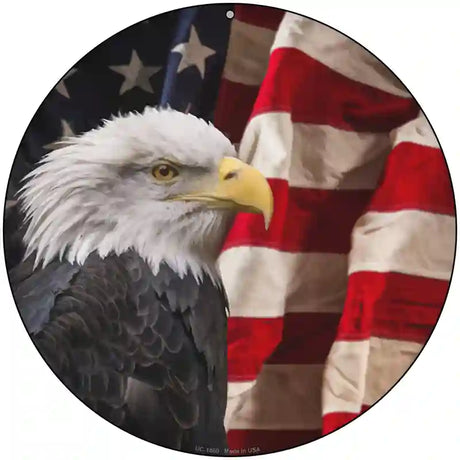 Bald Eagle American Flag Novelty Metal Circle Sign C-1860 8" (UC)