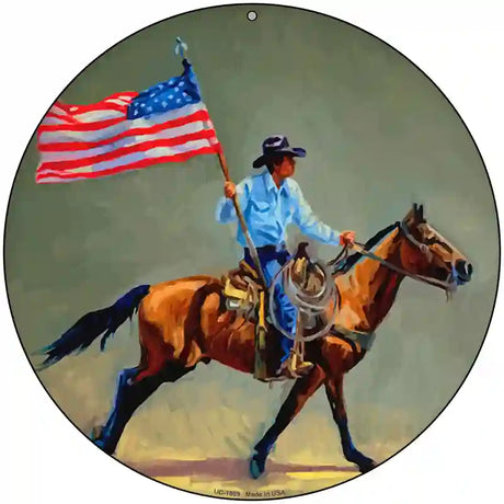 Horse Rider With Flag Novelty Metal Circle Sign C-1869 8" (UC)