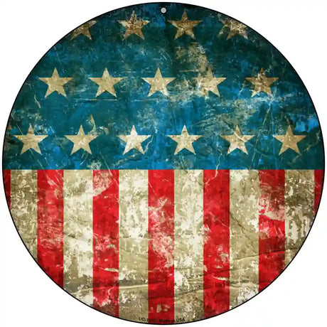 American Flag Distressed Novelty Metal Circle Sign C-1870 8" (UC)