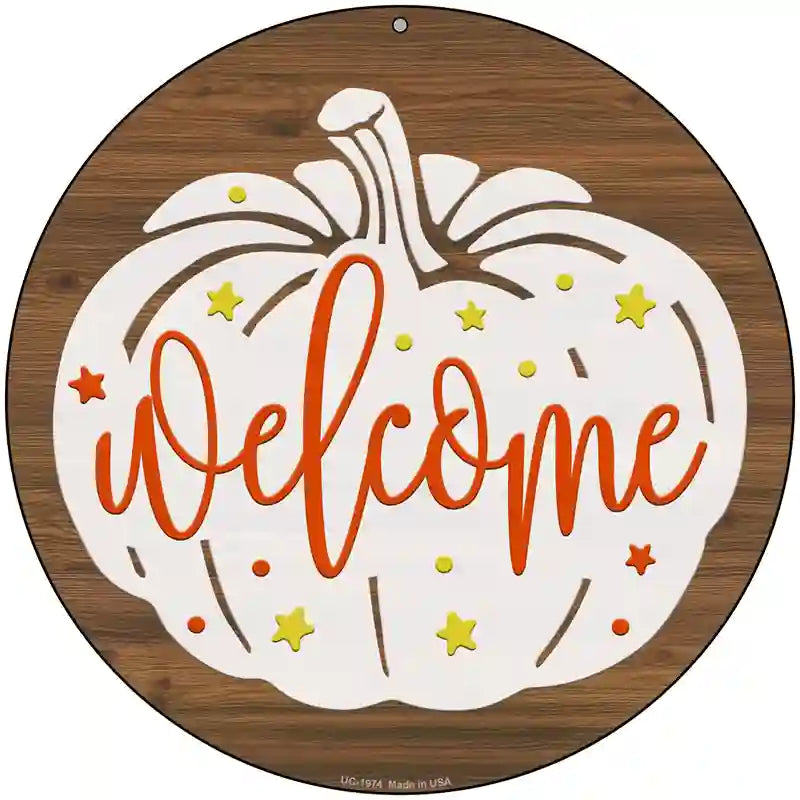 Pumpkin Welcome Novelty Metal Circle Sign 8" (UC)