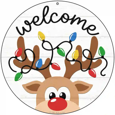 Welcome Reindeer Novelty Metal Circle Sign 8" (UC)