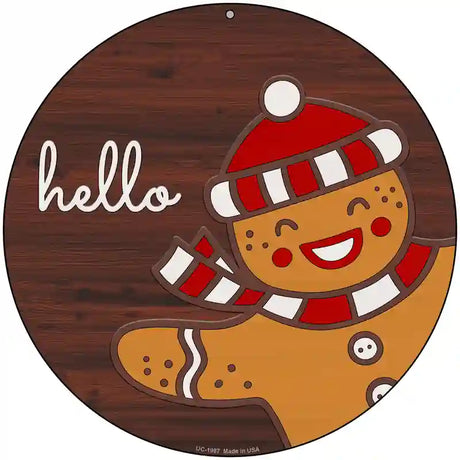 Gingerbread Man Says Hello Novelty Metal Circle Sign 8" (UC)