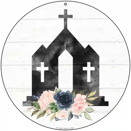 Church Silhouette Novelty Metal Circle Sign 8" (UC)