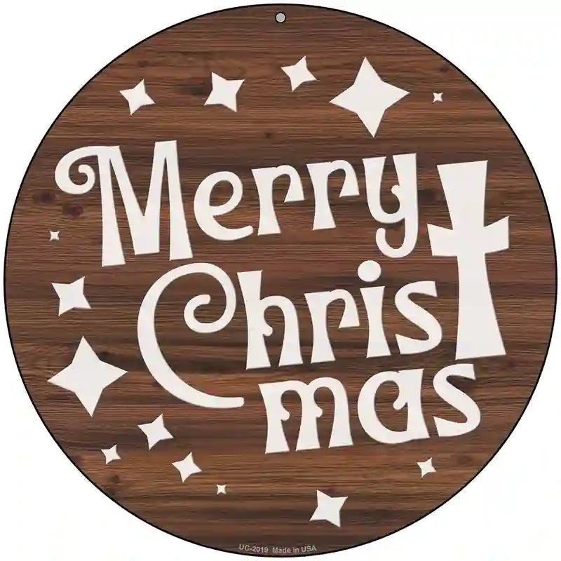 Merry Christmas with Cross Novelty Metal Circle Sign 8" (UC)