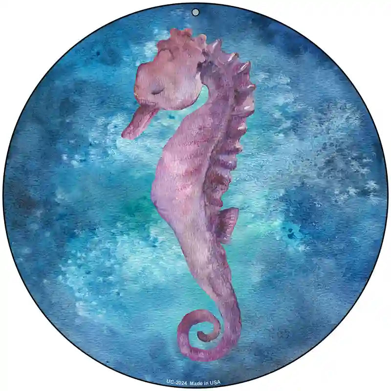 Seahorse Blue Novelty Metal Circle Sign 8" (UC)