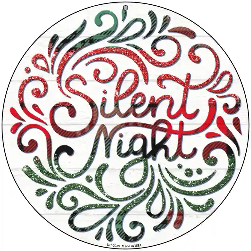 Silent Night Christmas Novelty Metal Circle Sign 8" (UC)