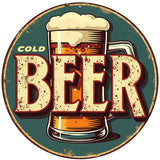 Cold Beer Novelty Metal Circular Sign C-2051