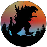 Godzilla Silhouette Sunset Novelty Metal Circular Sign C-2062